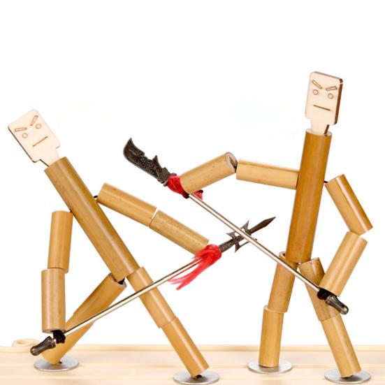 Bamboo Man Table Funny Toy with Weapon PK Battle Natural Bamboo Rope Controlled Fighter Board Game Funny