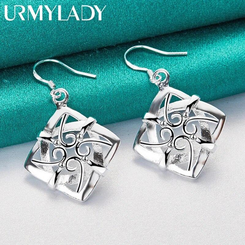 URMYLADY стерлингового серебра 925 пробы четыре листа цветок серьги для женщин очаровательные свадебные вечерние модные украшения