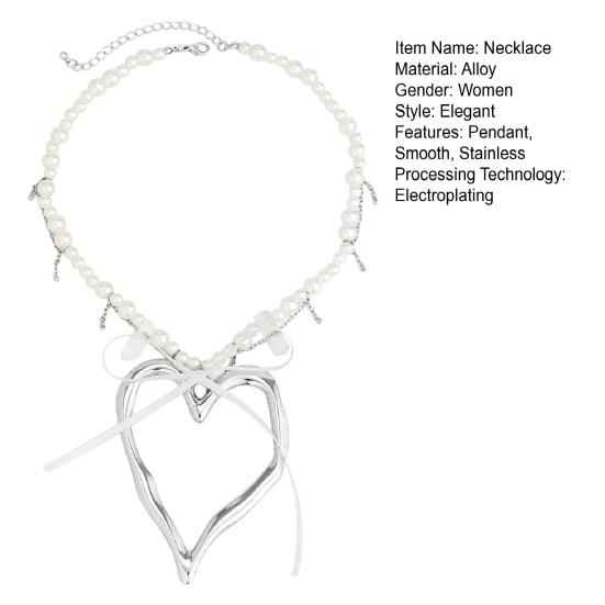 Женское ожерелье с подвеской из искусственного сердца, полая цепочка, декор с бантом, регулируемая длина, украшение на шею из нержавеющей стали