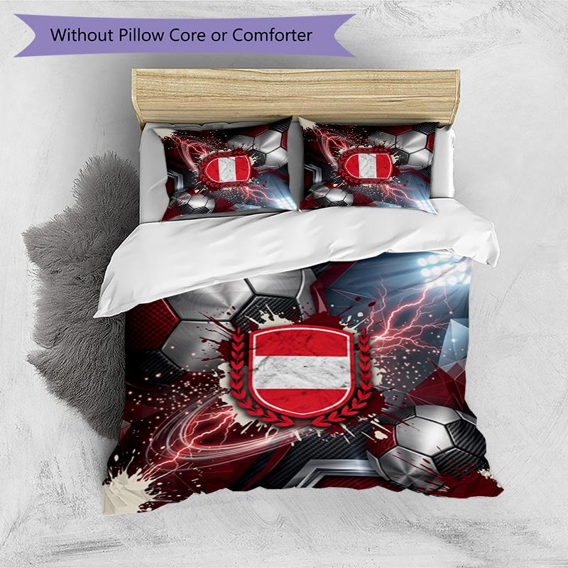 Austria Football Printed Bedding 3 Piece Set Cozy Breathable Bed Cover Set as Housewarming Holiday Gift