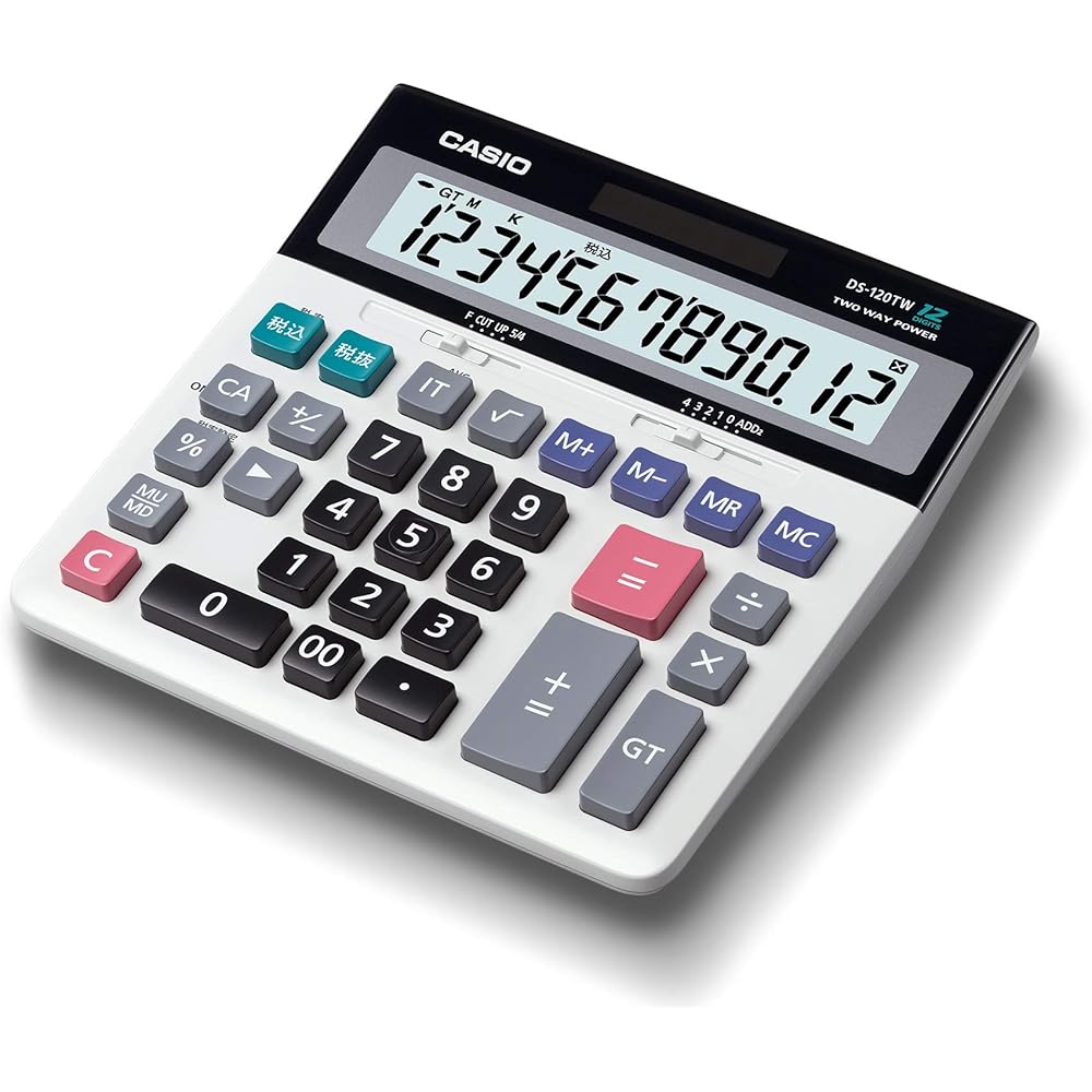 Casio Standard Calculator, Tax Calculation/Adder Method, Desk Type, 12 Digits, DS-120TW