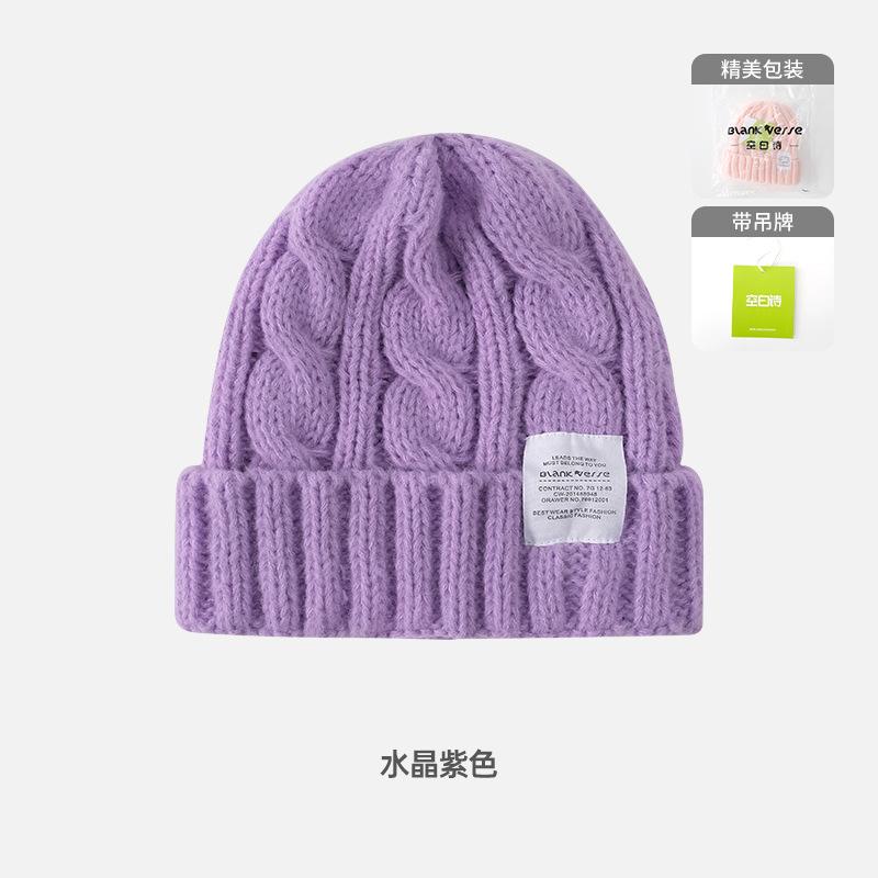 Solid color twist wool hat female autumn and winter student warm ear protection knitted hat couple versatile cold hat