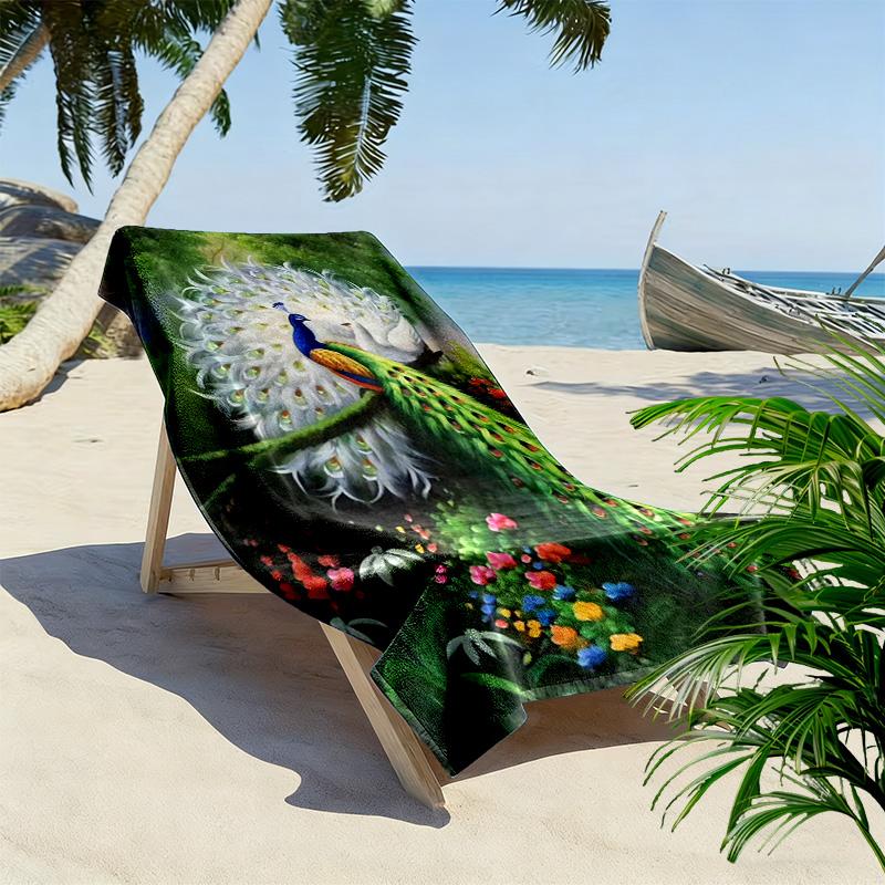Peacock Oil Painting Print Beach Towel, Large Soft Quick Dry Towel for Beach Camping Swimming