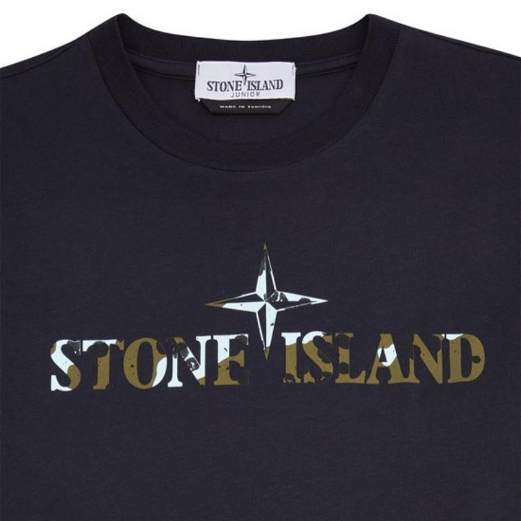 STONE ISLAND Футболка с принтом букв Круглый вырез Короткий рукав Детские топы Темно-синий 791621051-V0020