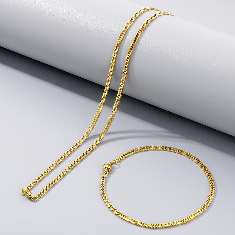 Simple Plain Chain Double Woven Four-Sided Grinding Bracelet Hip-Hop Personality Multi-Size Whip Chain Titanium Steel Men'S Necklace