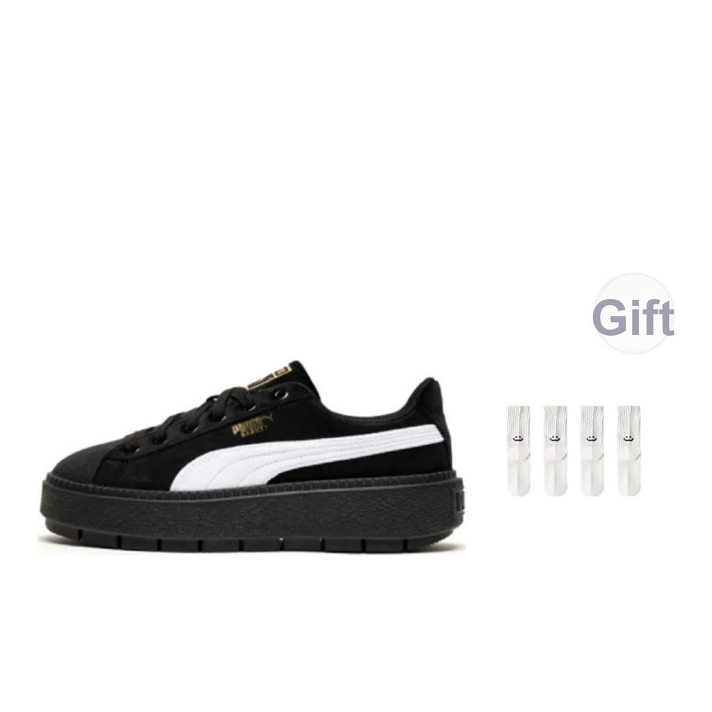 Puma Platform Trace V Suede Comfortable Low-Top Sneakers Women Sneakers Black White 372613-01