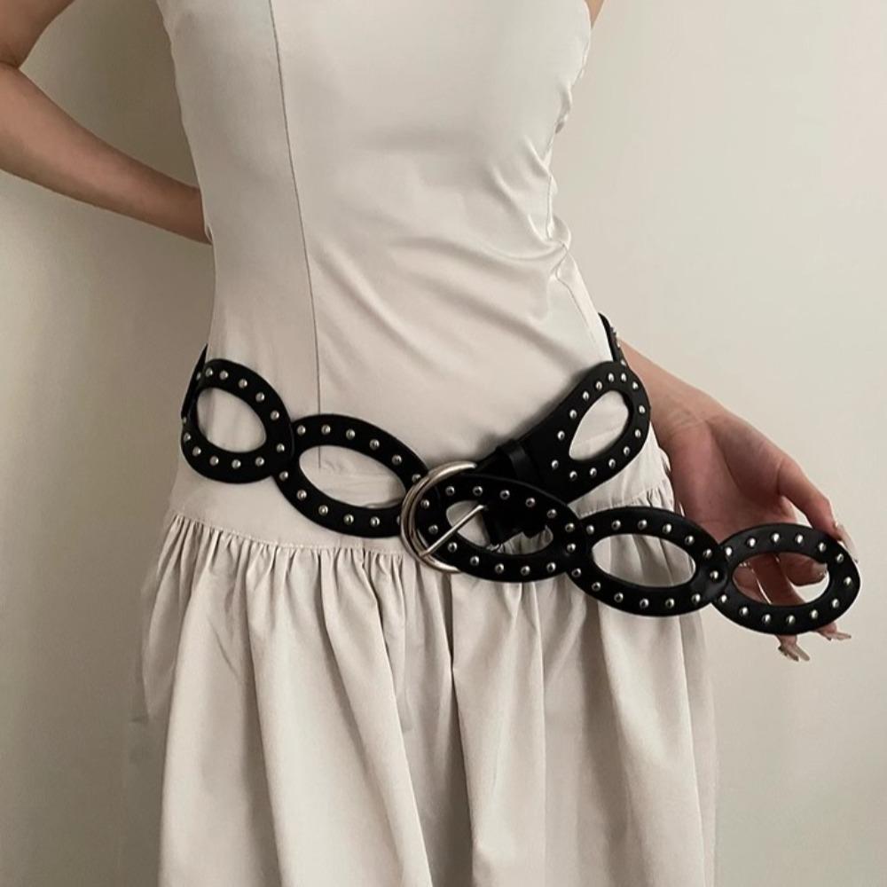 Hollow Out Cowgirl Waist Belt Elliptic Geometry Rivet Waist Belt Dress Decoration