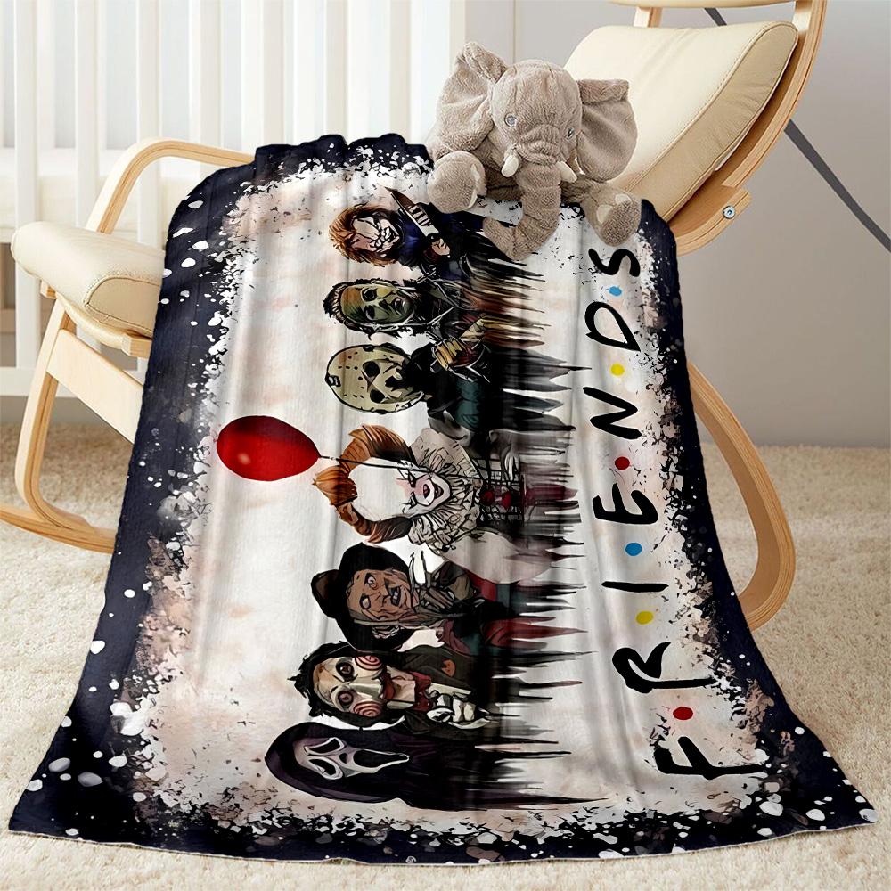 Halloween Horror Icons Blanket Ultra-Soft Suitable for Seaside Bed Livingroom All-Season Use Playful Design Perfect Gift for Relatives and Friends