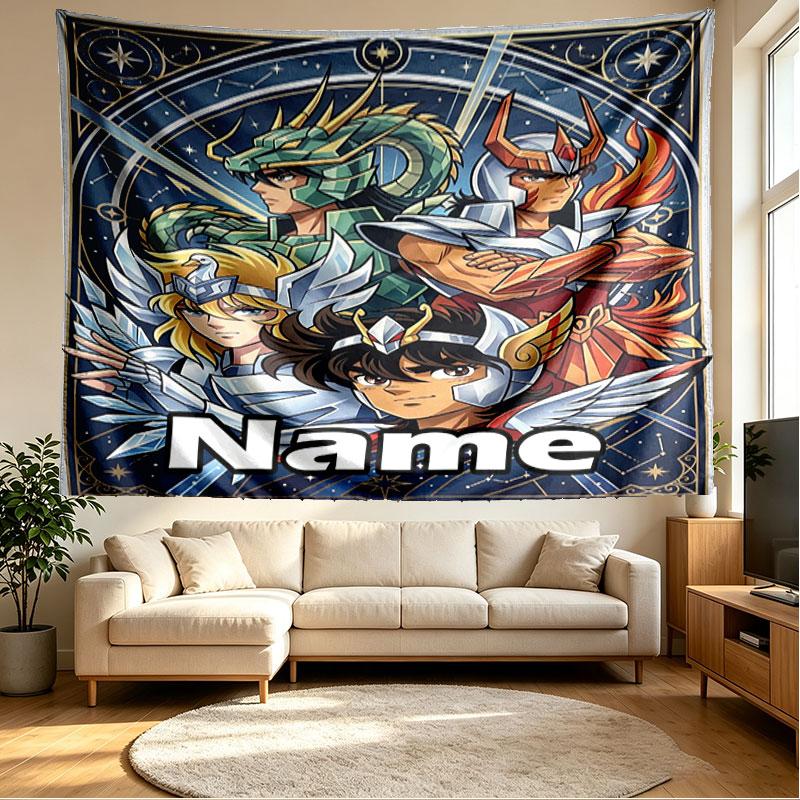 Custom Name Personalized Saint Seiya Print Tapestry, Wall Art Decor, Bedroom, Dorm, Apartment, LivingRoom, Party Backdrop, Gift for Birthday
