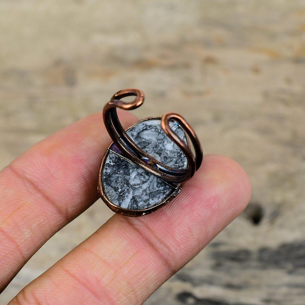 Кольцо из пинолита с яшмой, медное кольцо, изготовленное методом гальванопластики, ювелирные изделия ручной работы с драгоценными камнями, регулируемые кольца, ювелирные изделия, изготовленные методом гальванопластики, уникальное кольцо, подарок на годовщину