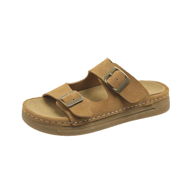 Кожаное слово со шлепанцами женские носят новые ретро маффины толстая подошва увеличивающая рост сандалии Boken