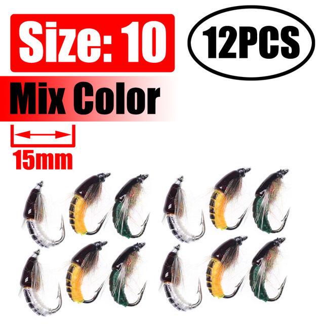 Wifreo 12PCS Fly Fishing Nymph Scud Worm Fly Realistic Aritificial Insect Bait Lures with Hook Size 8 10 12