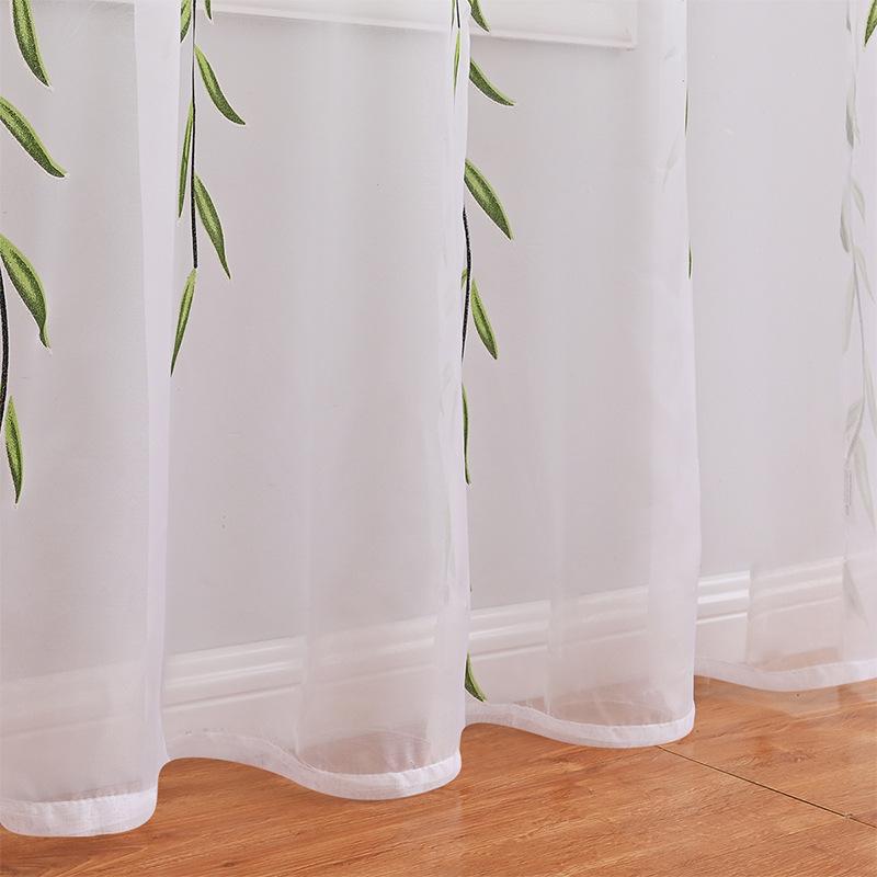 2 Panels Willow Leaf Window Curtain Voile Tulle Room Salix Leaf Sheer Vine Curtain Voile Panel Drapes Curtain Sheer Green Leaf Curtain for Living Room