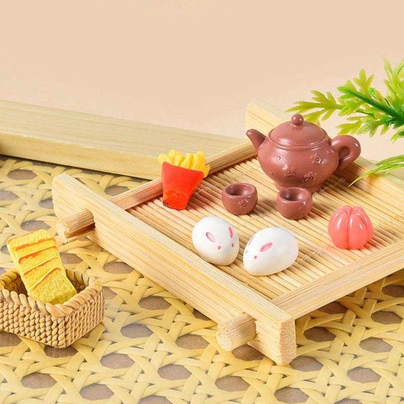 1Set 1:12 Dollhouse Miniature Cake Bread Egg Tart Teapot Basket Tray Breakfast Food Model Kitchen Decor Kid Pretend Play Toy
