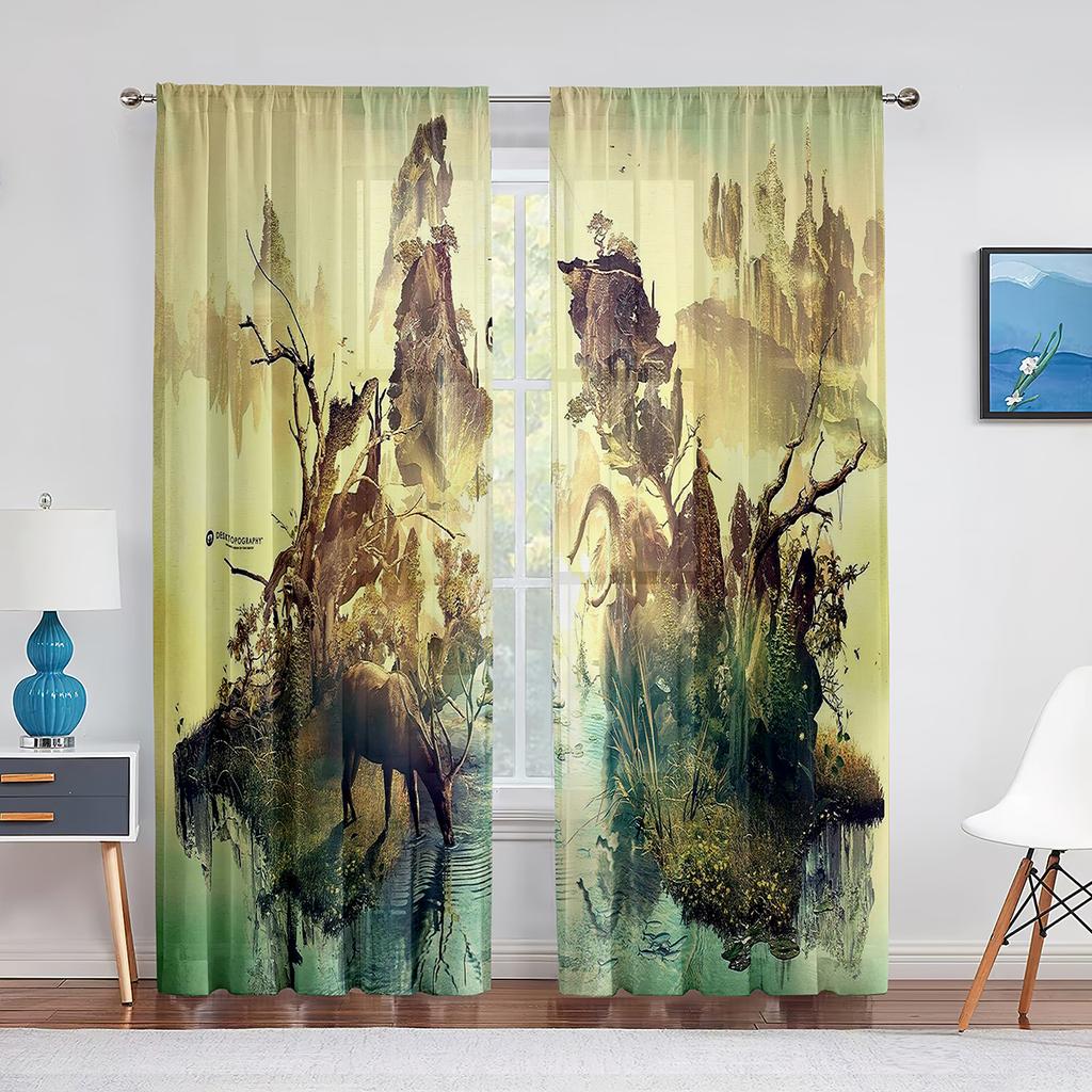 Птицы на ветке вишни, картина тушью, тюлевые шторы-вуали для спальни, оконные занавески для гостиной, прозрачные шторы, шторы