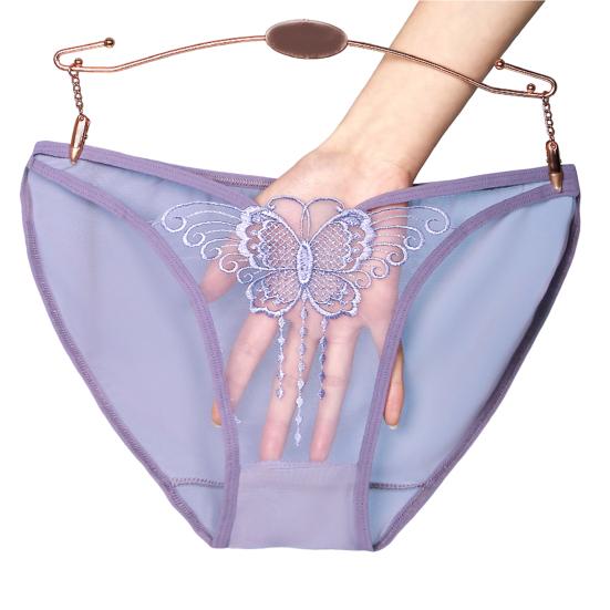 Бесшовные женские трусы со средней посадкой и вышивкой, принтом бабочек, ультратонкие прозрачные сексуальные трусы