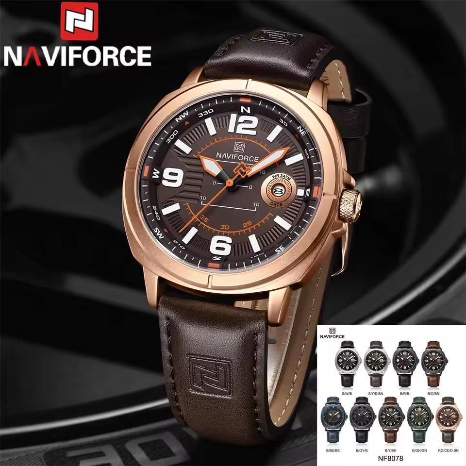 NAVIFORCE 8078 Роскошные Оригинальные Мужские Кварцевые Часы Модные Часы для Мужчин Водонепроницаемые Наручные Часы из Натуральной Кожи Дата Reloj