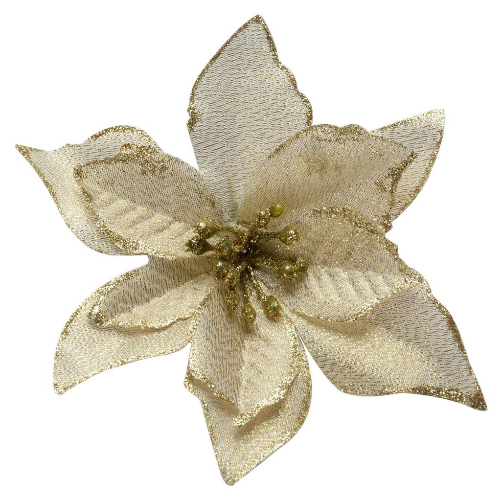 24PCS Glitter Artificial Christmas Flowers Fake Flower Xmas Tree Ornaments For Home New Year Christmas Party Decoration New