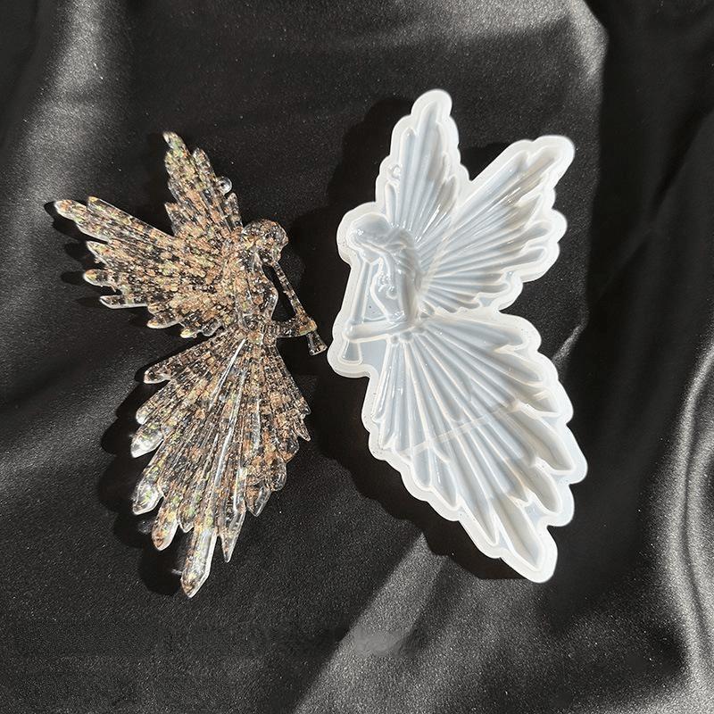 Crystal Drop Glue DIY Angel Mold Symmetrical Left and Right Blowing Flute with Wings Fairy High Mirror Silicone Mold