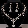 Shiny Water Drop Bridal Jewelry Sets Rhinestone Choker Necklace Earring Set  Anniversary Party