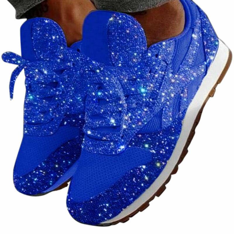 Женские кроссовки с блестками и блестками Sparkle Trainer Sports Jogger Running Lace Up Shoes