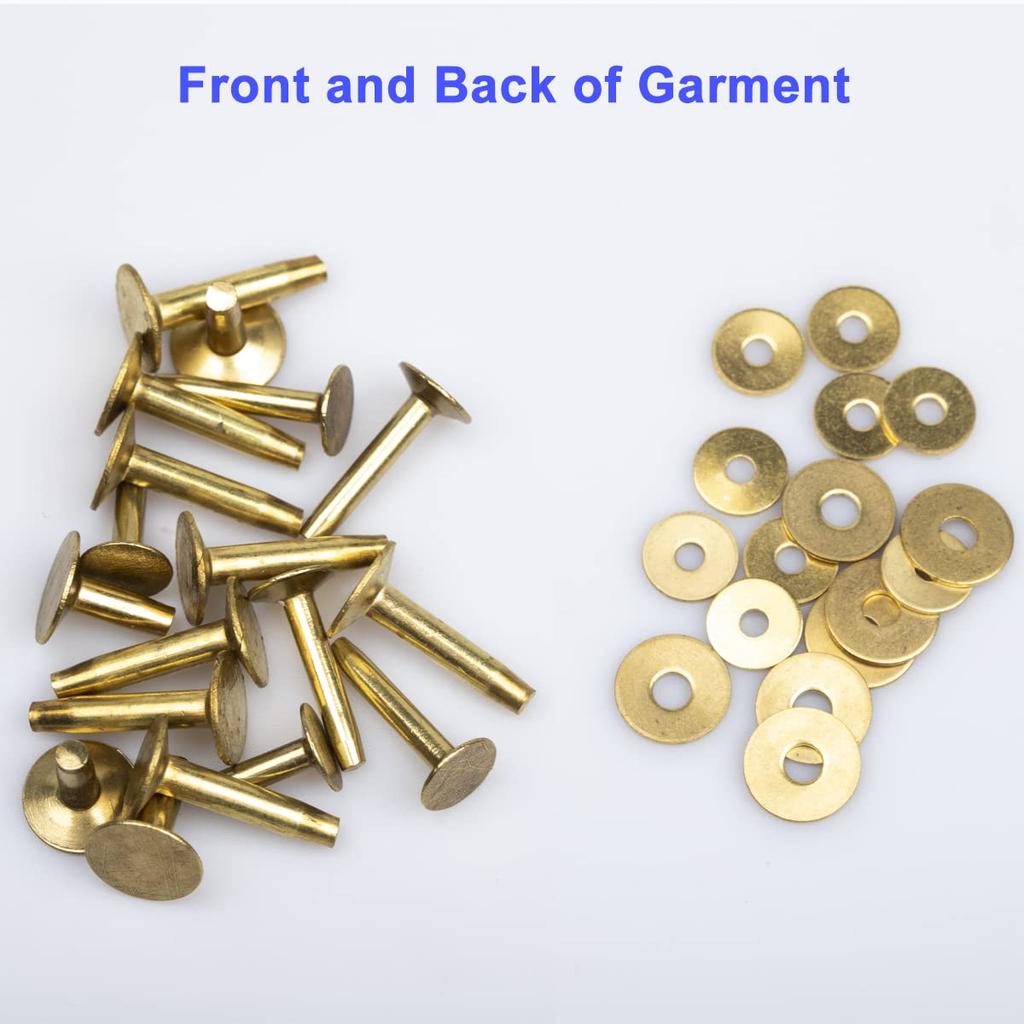 WUTA 100pcs Copper Rivets Leather Copper Rivet Fasteners Solid Brass Rivets Studs Permanent Tack Fasteners for Leather Bridles & Burrs, Crafts, Belts,