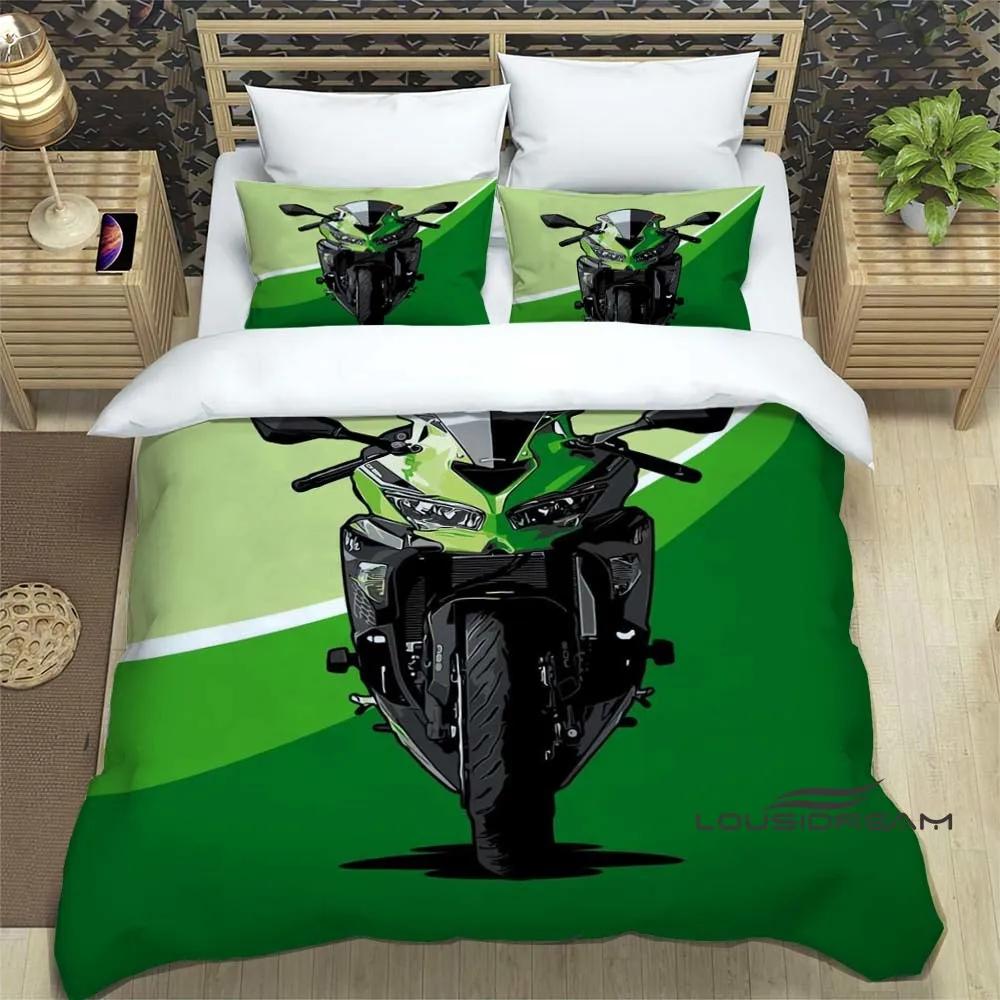 3D Ретро Принт Логотип Мотоцикла K-Kawasaki Комплект Постельного Белья Элегантный Комплект Постельного Белья Пододеяльник Покрывало на Кровать Роскошный Подарок на День Рождения