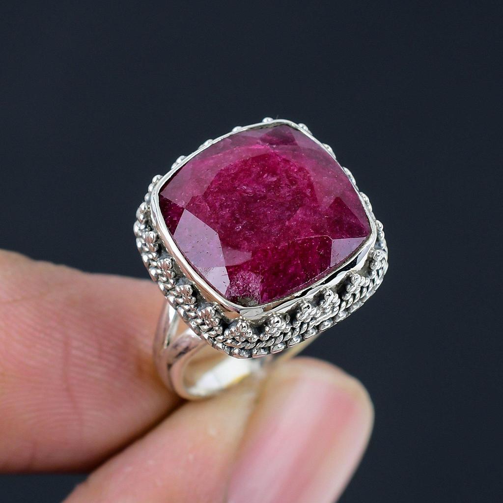 Indian Ruby Gemstone Solid 925 Sterling Silver Split Shank Handmade Ring Gift For Women & Girls