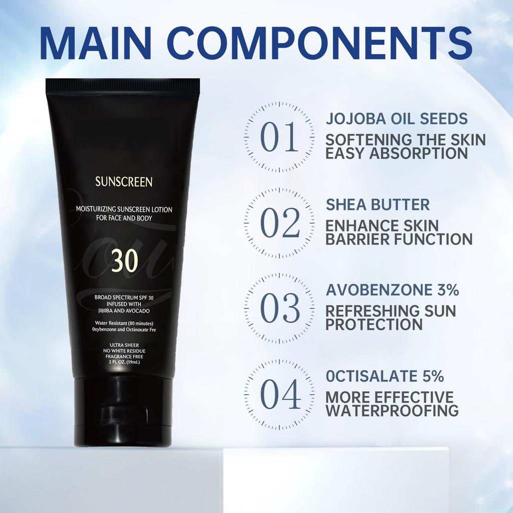 Sunscreen Whitening SPF30+ For Melanin Skin Natural Moisturizing Sunscreen For Face And Body Natural Ingredients All Skin Types Block UV Rays 59ml