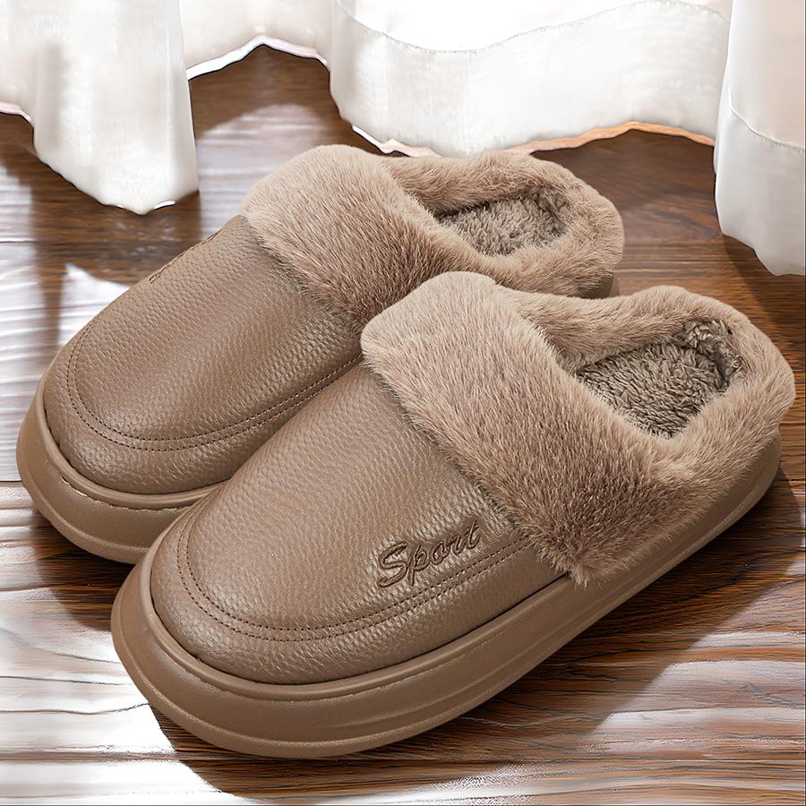 Мужские зимние тапочки для дома, теплая меховая плюшевая подкладка, подошва из ЭВА, домашние тапочки, водонепроницаемый верх, удобная домашняя обувь из пены с эффектом памяти, большие размеры