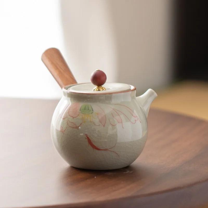 Новый китайский стиль расписанный вручную керамический чайник в стиле лотоса чайный сервиз кунг-фу небольшой бытовой чайник чайник с ручкой