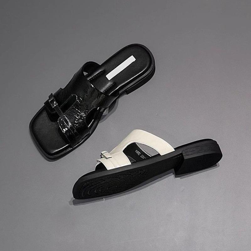 Модные женские квадратные сандалии-балетки шлепанцы летняя женская обувь 2025 тренд пляжные шлепанцы повседневная обувь комфортные шлепанцы с открытым носком женские