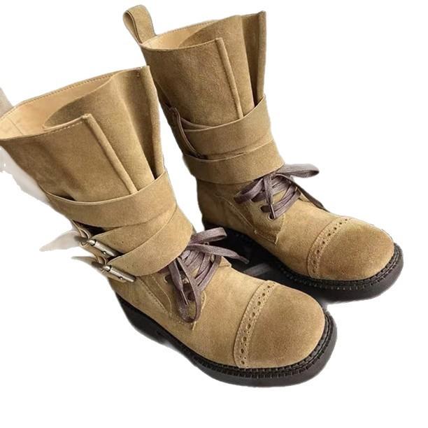 Мода НОВЫЕ Женские Классические Повседневные Сапоги до середины икры Кожаные Сапоги Женские Толстая подошва Круглый носок Квадратный каблук Рыцарские Короткие Сапоги Женские