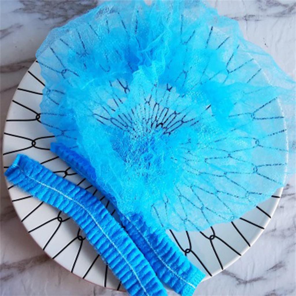 100pcs Disposable Blue Hair Nets/Caps Non-woven Head Cover for Food Services