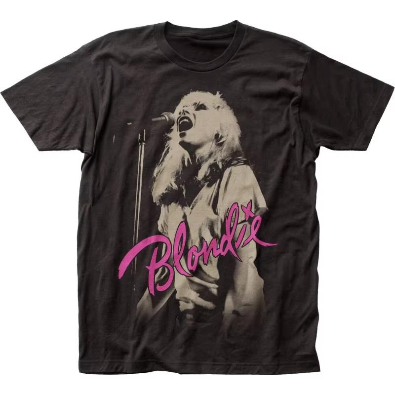 2026 New American Retro Blondie Mic Tshirt Mens Rock Music Tshirt Summer New Retro Fashion Mens and Womens Streetwear