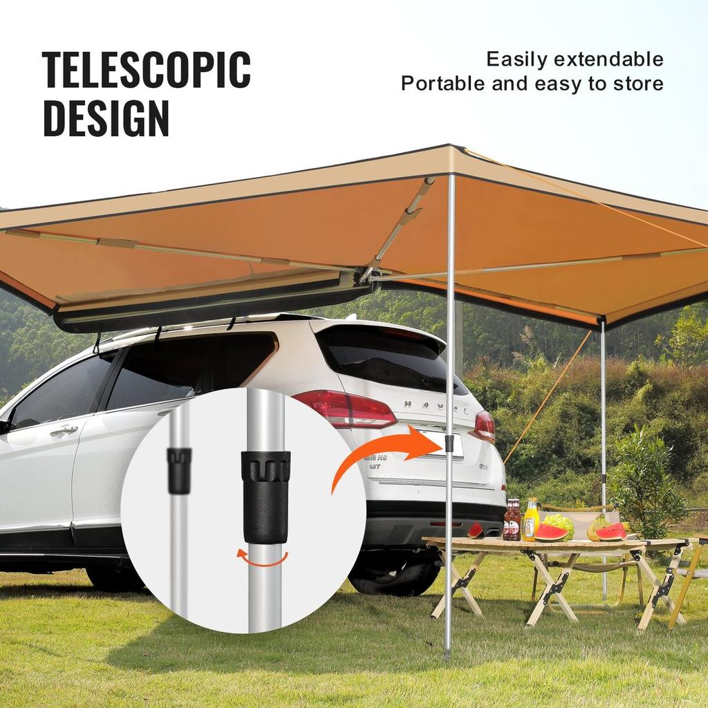 Тент для автомобиля 270 градусов, 2,5 м Высота, Выдвижной боковой тент для автомобиля, Тент для автомобиля PU3000mm UV50+ с водонепроницаемой сумкой для хранения, Подходит для грузовика, внедорожника,