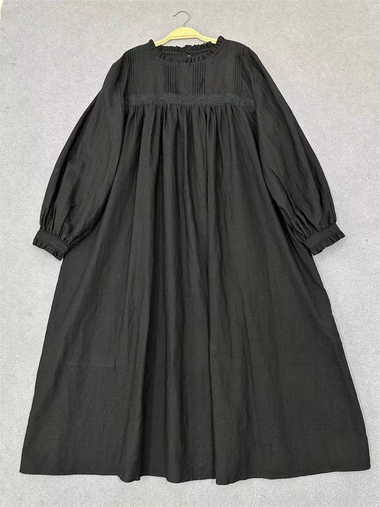 Johnature Японское женское лесное платье винтажное гофрированное кружевное свободное простое однотонное осеннее женское платье