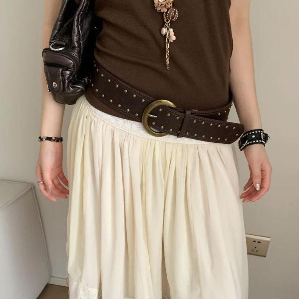 Gothic Leather Waist Belt Y2k Dress Jeans Belt American Women's Rivet Belt  Spicy Girls
