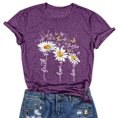 Новая женская футболка с коротким рукавом, свободного кроя, повседневная, с 3D-принтом в виде ромашек и бабочек, забавная, с круглым вырезом