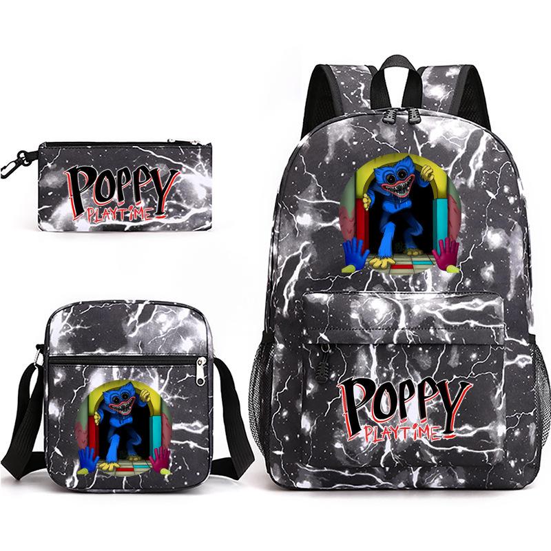 Poppyplaytime Sausage Monster Print School Bag Three-Piece Pencil Case Shoulder Bag Backpack