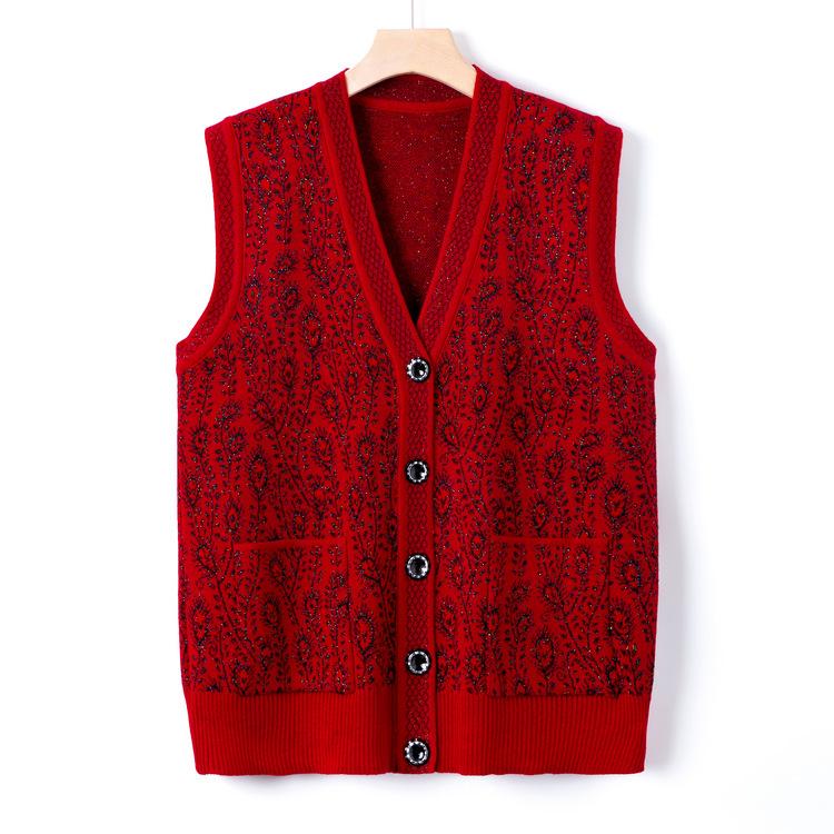 Middle-aged and Elderly Women's Autumn Clothing New Knitted Sweater Grandma Autumn Sweater Vest Jacket