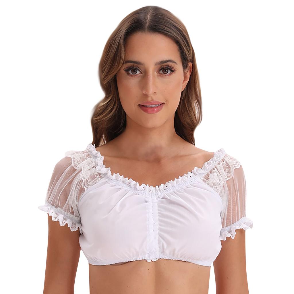 Ladies Elegant Bodysuit Black Bodysuit Lace Shirt For Oktoberfest Ladies Elegant Classical Halloween Oktoberfest Lace Panel Small Shirt Top