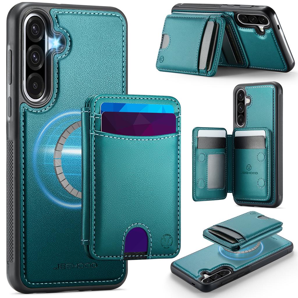 For Samsung Galaxy A56 5G Magnetic Case JEEHOOD J10 Leather Back Phone Cover with Detachable Card Holder Kickstand