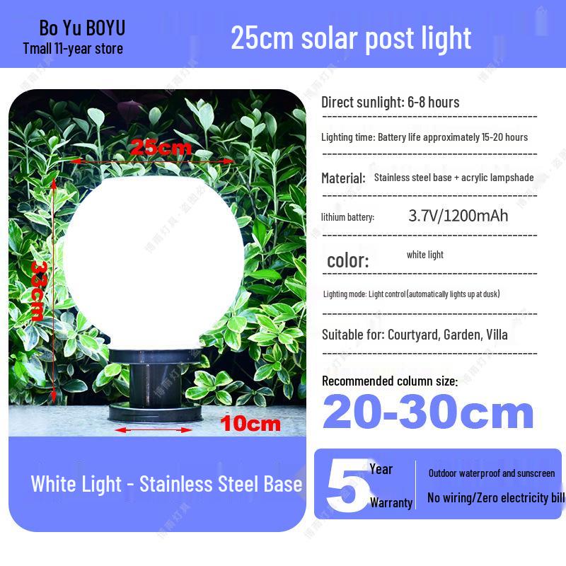 Solar-Powered Outdoor Pillar and Gate Lights for Courtyard and Villa Entrances