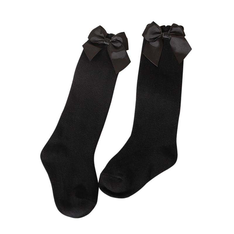 Детские носки, носки средней длины для девочек, однотонные детские носки с бантом