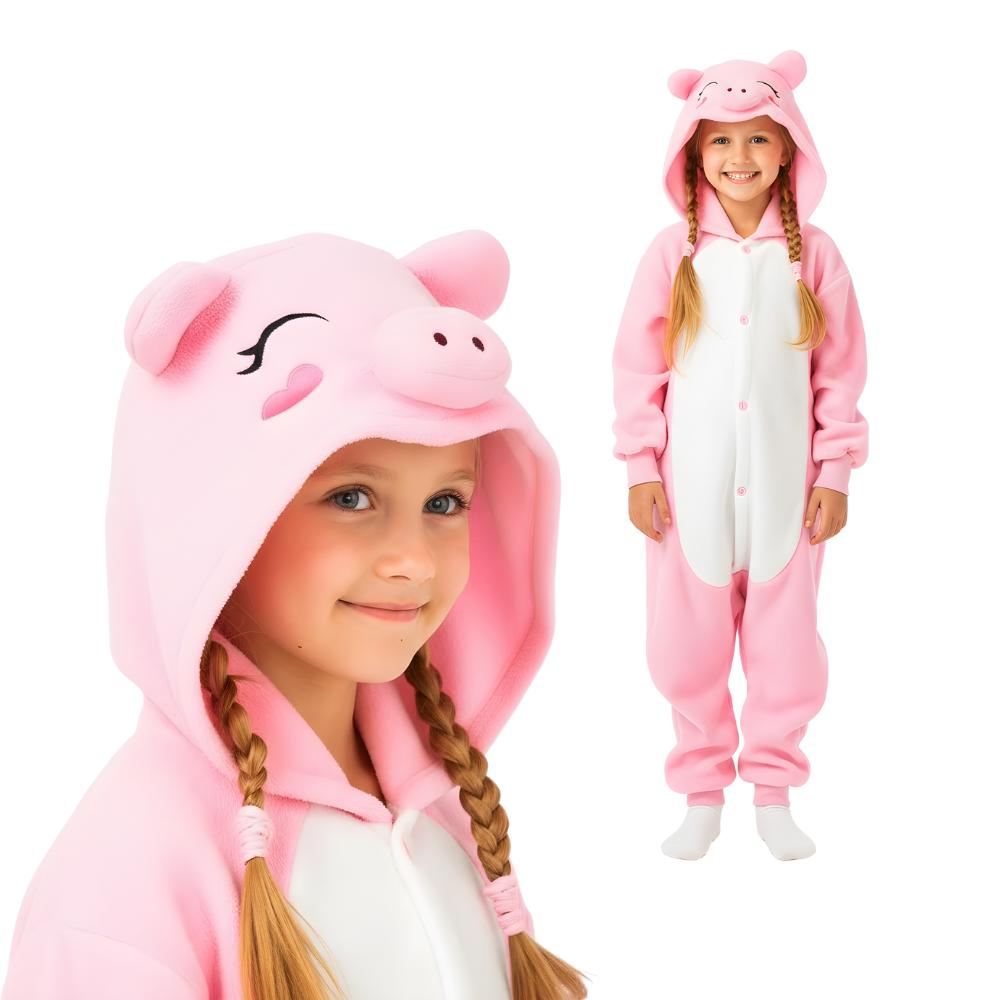 Piżama Onesie Kigurumi Kostium Przebranie Różowa Świnka Dzieci 95 - 105Cm