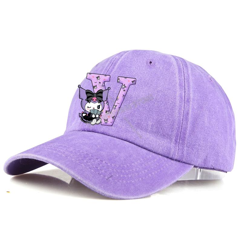 Kuromi Baseball Cap Adult A-Z Letter Washed Denim Sun Hat Woman Girls Cap Cartoon Outdoor Sport Sunbonnet Retro Headgear Gift