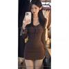 Pure desire style sexy square neck dress women's clothing autumn inside with Maillard beautiful little mother style waist hip skirt