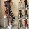 Women's Monochromatic Belt Workwear Jumpsuit Casual Pants Flip Collar Buckle European and American Summer