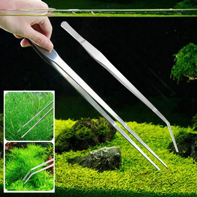 Curve and Straight Aquarium Tweezers Aquarium Cleaner Aquatic Plant Tweezers Stainless Steel Tweezers Aquarium Cleaner
